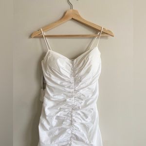 NWT BABATON Aritizia Belleza Ruched White Mini Dress